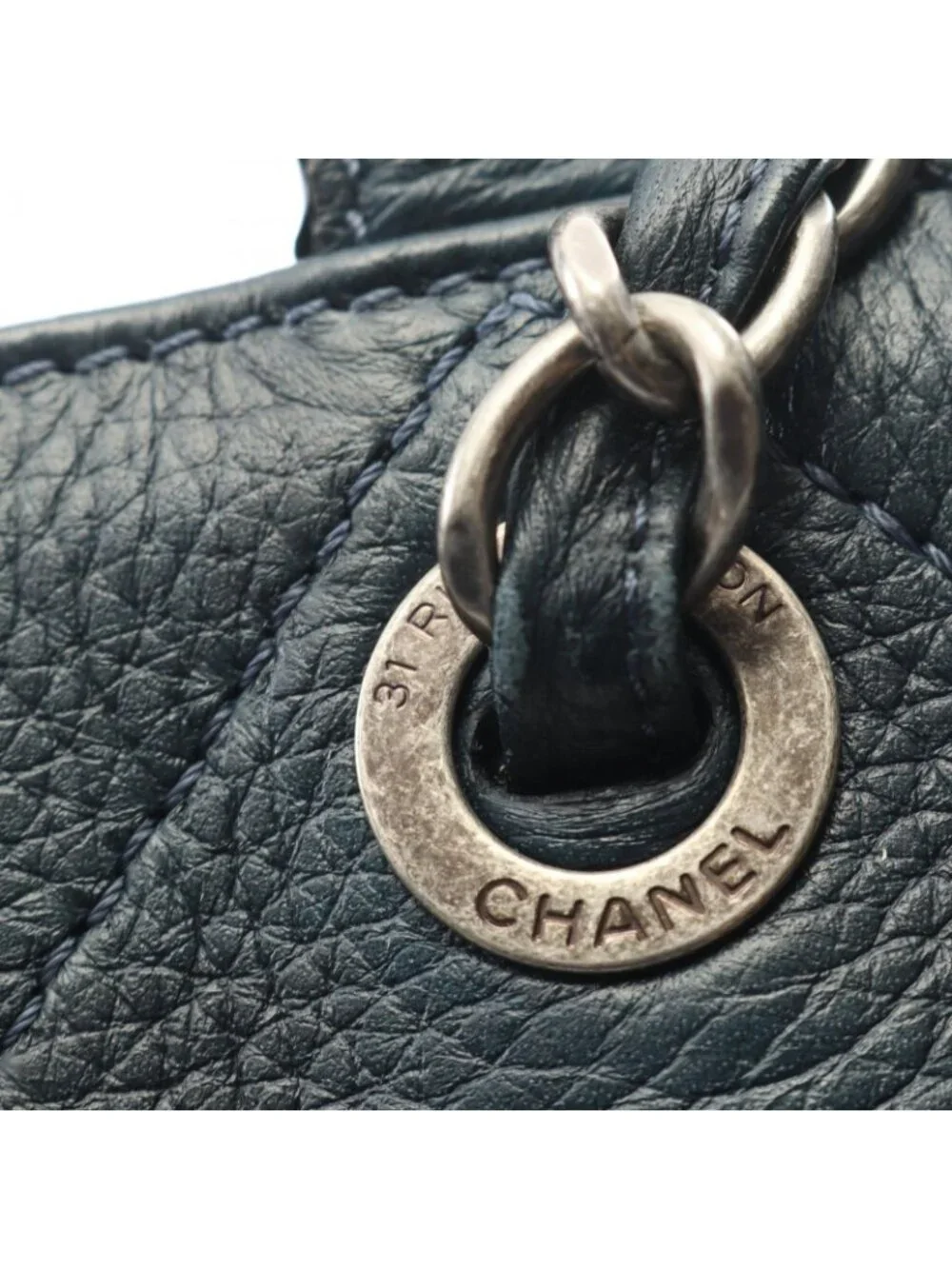Chanel Shoulder Bag Quilted Antique Silver 2-Way Navy Leather Chain
